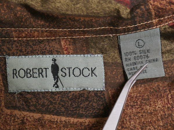 デッドストック 90s Robert Stock 総柄 デザイン 長袖 シャツ メンズ L / オールド 高級 100% シルク ボックス カジュアル 長袖シャツ 薄手