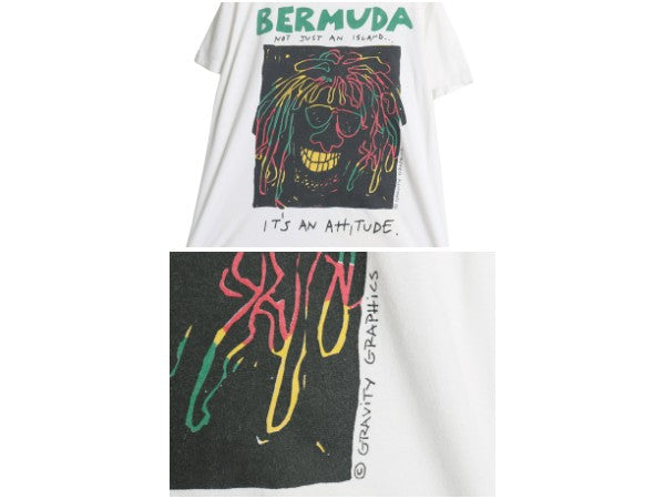 90s USA製 ラスタ アート イラスト 両面 プリント Tシャツ メンズ M / オールド グラフィック バンド シングルステッチ ヘビーウェイト 白