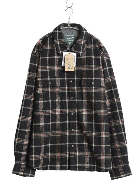 デッドストック ウールリッチ チェック 長袖 シャツ メンズ XL 新品 ウール 長袖シャツ ポケット付き カジュアル シンプル 大きいサイズ 黒