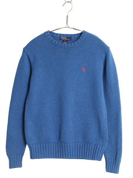 90s ポロ ラルフローレン コットン ニット セーター キッズ M レディース XS 程 古着 オールド クルーネック リブ編み ワンポイント ポニー