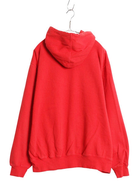 00s ナイキ カレッジ 刺繍 スウェット フード パーカー メンズ L オールド トレーナー スウッシュ プルオーバー 裏起毛 ヘビーウェイト 赤