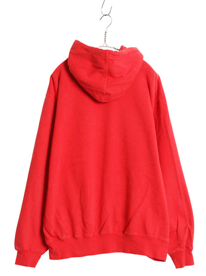 00s ナイキ カレッジ 刺繍 スウェット フード パーカー メンズ L オールド トレーナー スウッシュ プルオーバー 裏起毛 ヘビーウェイト 赤