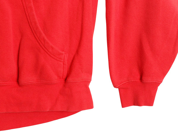 00s ナイキ カレッジ 刺繍 スウェット フード パーカー メンズ L オールド トレーナー スウッシュ プルオーバー 裏起毛 ヘビーウェイト 赤