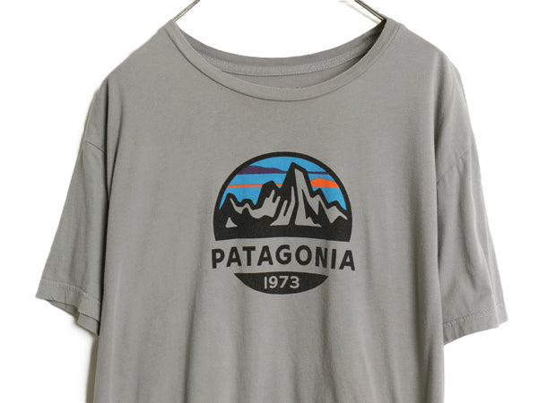 USA製 パタゴニア プリント 半袖 Tシャツ メンズ XXL 18年製 アウトドア フィッツロイ スコープ グラフィック アート 細身 大きいサイズ 灰