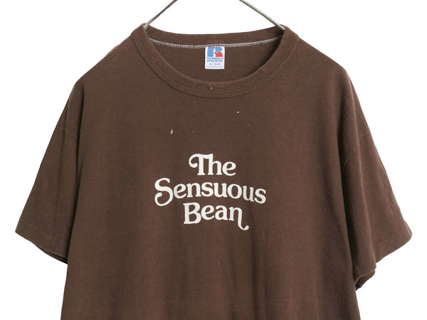 80s メッセージ プリント Tシャツ メンズ XL 古着 ヴィンテージ カットソー シングルステッチ シンプル ラッセル ジョーク 大きいサイズ 茶