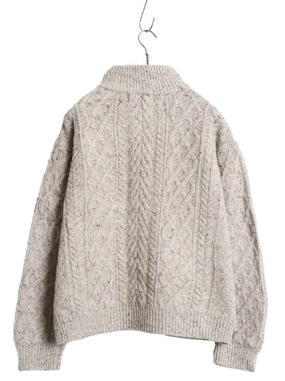 アイルランド製 aran crafts フィッシャーマン ウール ニット セーター レディース L アラン ケーブル ハーフジップ ハイネック ショート丈