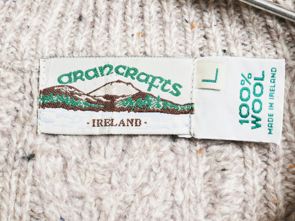 アイルランド製 aran crafts フィッシャーマン ウール ニット セーター レディース L アラン ケーブル ハーフジップ ハイネック ショート丈