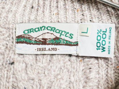 アイルランド製 aran crafts フィッシャーマン ウール ニット セーター レディース L アラン ケーブル ハーフジップ ハイネック ショート丈