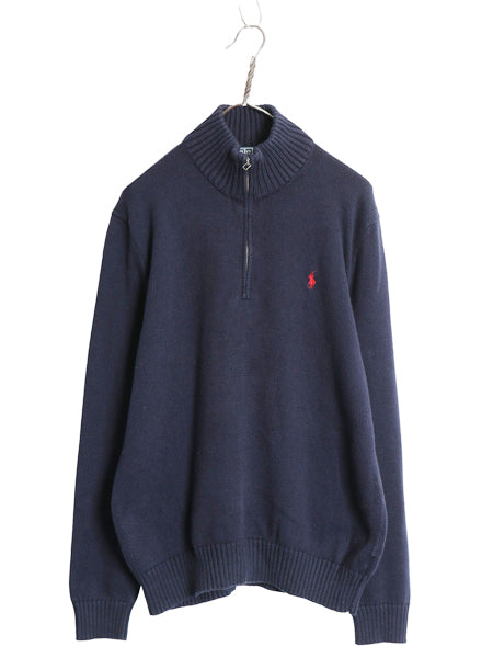 00s ポロ ラルフローレン ハーフジップ コットン ニット セーター メンズ M / オールド ハイネック ワンポイント ポニー 紺 無地 リブ編み