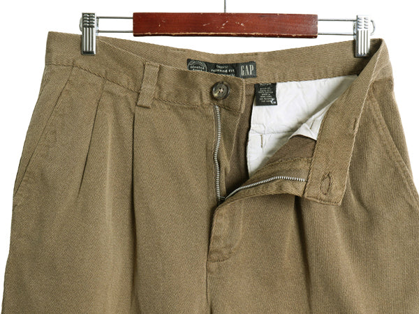 00s オールド ギャップ コットン ツイル パンツ 実寸 32 28 / Relaxed fit スラックス ツータック ストレート ワーク カツラギ ボトムス 茶