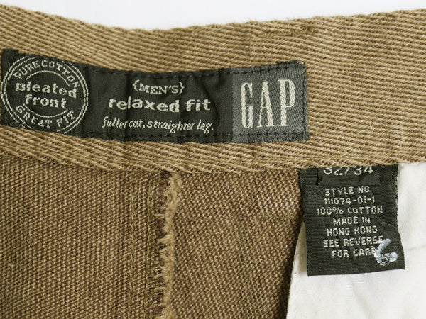 00s オールド ギャップ コットン ツイル パンツ 実寸 32 28 / Relaxed fit スラックス ツータック ストレート ワーク カツラギ ボトムス 茶