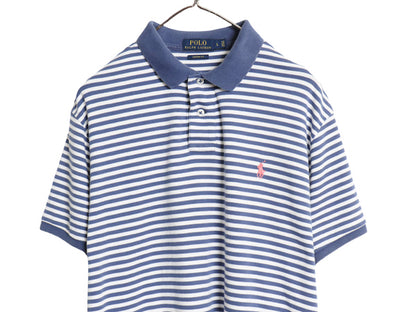 ポロ ラルフローレン ボーダー 半袖 ポロシャツ メンズ L ワンポイント ポニー CUSTOM FIT 半袖シャツ コットン ストレッチ ツートン 青 白