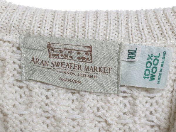 アイルランド製 フィッシャーマン ウール ニット セーター メンズ XXL / 古着 アラン ケーブル クルーネック 大きいサイズ ナチュラル 無地