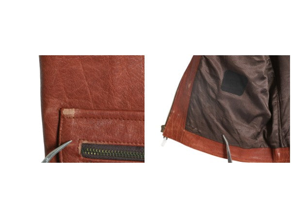 LEATEHR NETWORK フルジップ 本革 レザー ベスト メンズ XL 程/ サファリ タイプ ライナー付き 4ポケット 重ね着 前開き 大きいサイズ 茶