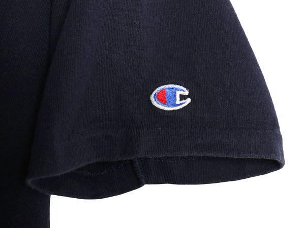 80s USA製 チャンピオン スクリプト ロゴ プリント 半袖 Tシャツ メンズ L ヴィンテージ 100% コットン シングルステッチ ワンポイント 紺