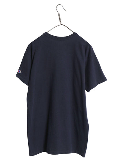 80s USA製 チャンピオン スクリプト ロゴ プリント 半袖 Tシャツ メンズ L ヴィンテージ 100% コットン シングルステッチ ワンポイント 紺