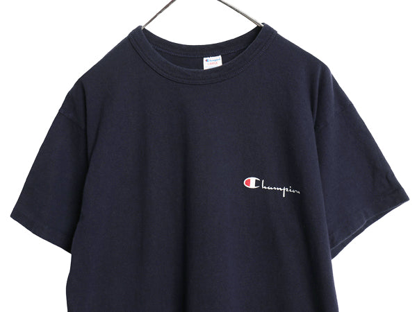 80s USA製 チャンピオン スクリプト ロゴ プリント 半袖 Tシャツ メンズ L ヴィンテージ 100% コットン シングルステッチ ワンポイント 紺