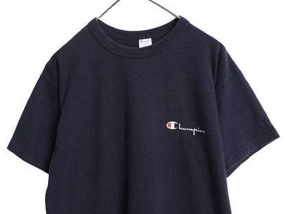 80s USA製 チャンピオン スクリプト ロゴ プリント 半袖 Tシャツ メンズ L ヴィンテージ 100% コットン シングルステッチ ワンポイント 紺