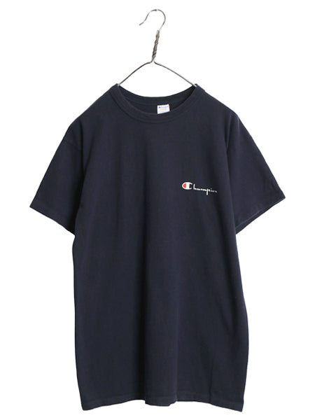 80s USA製 チャンピオン スクリプト ロゴ プリント 半袖 Tシャツ メンズ L ヴィンテージ 100% コットン シングルステッチ ワンポイント 紺