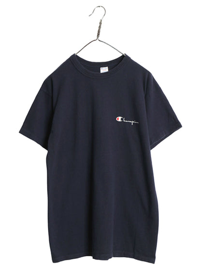 80s USA製 チャンピオン スクリプト ロゴ プリント 半袖 Tシャツ メンズ L ヴィンテージ 100% コットン シングルステッチ ワンポイント 紺