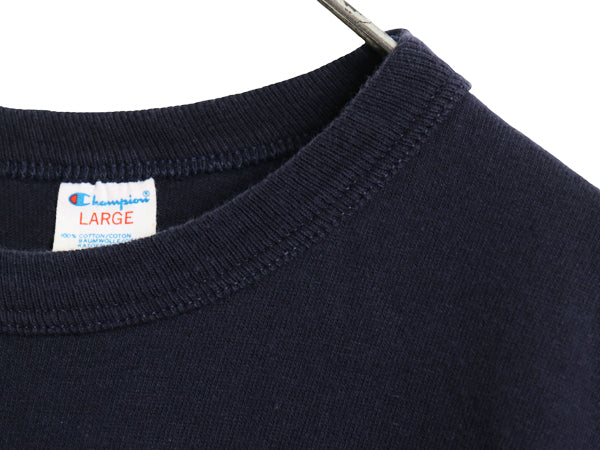 80s USA製 チャンピオン スクリプト ロゴ プリント 半袖 Tシャツ メンズ L ヴィンテージ 100% コットン シングルステッチ ワンポイント 紺