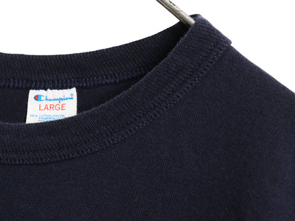 80s USA製 チャンピオン スクリプト ロゴ プリント 半袖 Tシャツ メンズ L ヴィンテージ 100% コットン シングルステッチ ワンポイント 紺