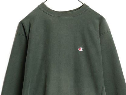 90s USA製 ★ チャンピオン リバースウィーブ スウェット メンズ XL 程 古着 オールド トレーナー ワンポイント 目付き ヘビーウェイト 緑