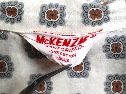 60s ★ 総柄 オープンカラー パジャマ シャツ メンズ L / 古着 ヴィンテージ コットン スリーピング 開襟 ボックス マルチカラー 羽織り 白