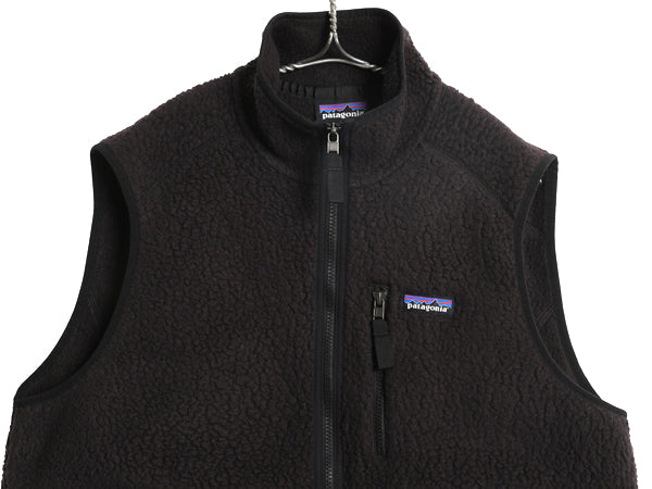 パタゴニア レトロ パイル ベスト メンズ L 古着 20年製 フリース フルジップ アウトドア 重ね着 前開き ハイネック ワンポイント ブラック