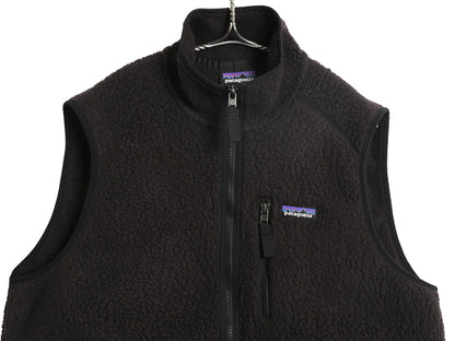 パタゴニア レトロ パイル ベスト メンズ L 古着 20年製 フリース フルジップ アウトドア 重ね着 前開き ハイネック ワンポイント ブラック