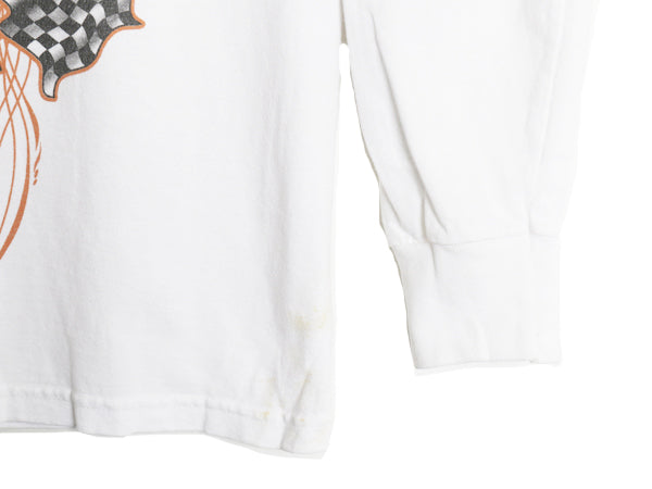 ハーレー ダビットソン 4面 プリント 長袖 Tシャツ メンズ M / オフィシャル バイク スカル ファイヤー パターン イラスト アート ロンT 白