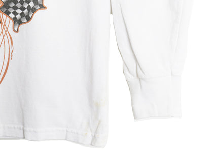 ハーレー ダビットソン 4面 プリント 長袖 Tシャツ メンズ M / オフィシャル バイク スカル ファイヤー パターン イラスト アート ロンT 白