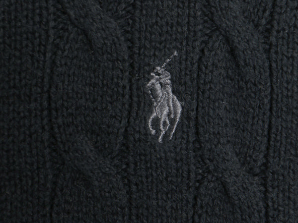 ポロ ラルフローレン コットン ケーブル ニット セーター メンズ L クルーネック 長袖ニット ワンポイント ポニー 刺繍 ブラック シンプル