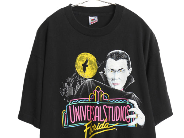 90s USA製 ★ ユニバーサルスタジオ ドラキュラ イラスト プリント Tシャツ メンズ XXL 当時物 ムービー 映画 モンスター キャラクター 黒