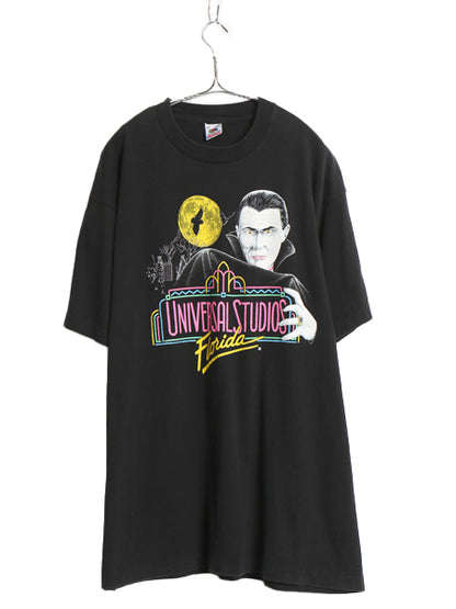 90s USA製 ★ ユニバーサルスタジオ ドラキュラ イラスト プリント Tシャツ メンズ XXL 当時物 ムービー 映画 モンスター キャラクター 黒