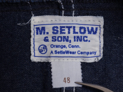70s USA製 ★ SETLOW デニム オールインワン 48 メンズ XL ヴィンテージ US NAVY 月桂樹 ミリタリー ワーク ツナギ ダブルニー パンツ 濃紺