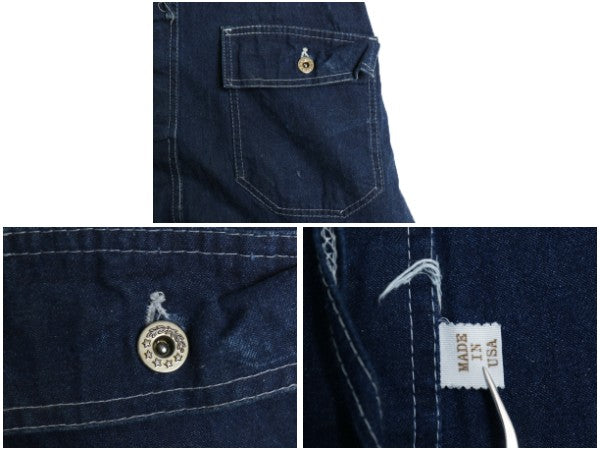 70s USA製 ★ SETLOW デニム オールインワン 48 メンズ XL ヴィンテージ US NAVY 月桂樹 ミリタリー ワーク ツナギ ダブルニー パンツ 濃紺