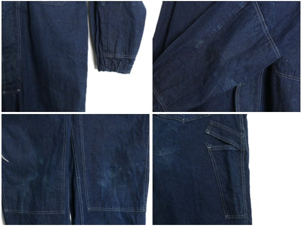70s USA製 ★ SETLOW デニム オールインワン 48 メンズ XL ヴィンテージ US NAVY 月桂樹 ミリタリー ワーク ツナギ ダブルニー パンツ 濃紺