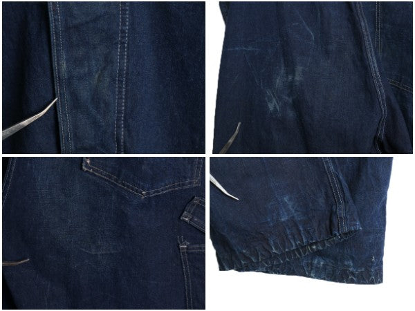 70s USA製 ★ SETLOW デニム オールインワン 48 メンズ XL ヴィンテージ US NAVY 月桂樹 ミリタリー ワーク ツナギ ダブルニー パンツ 濃紺