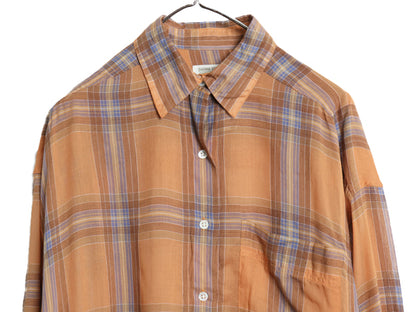 デッドストック 80s バナナリパブリック チェック シースルー 長袖 シャツ レディース M 新品 ヴィンテージ 旧タグ レーヨン リネン 透け感