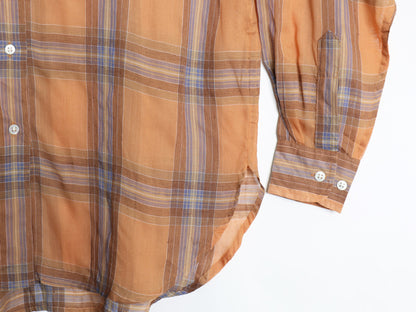 デッドストック 80s バナナリパブリック チェック シースルー 長袖 シャツ レディース M 新品 ヴィンテージ 旧タグ レーヨン リネン 透け感