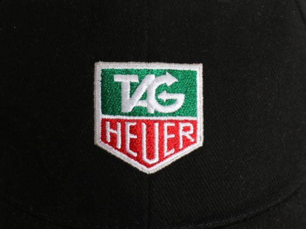 デッドストック タグホイヤー ロゴ刺繍 コットン ベースボール キャップ フリーサイズ 企業 帽子 オールド レーシング トラッカーハット 黒