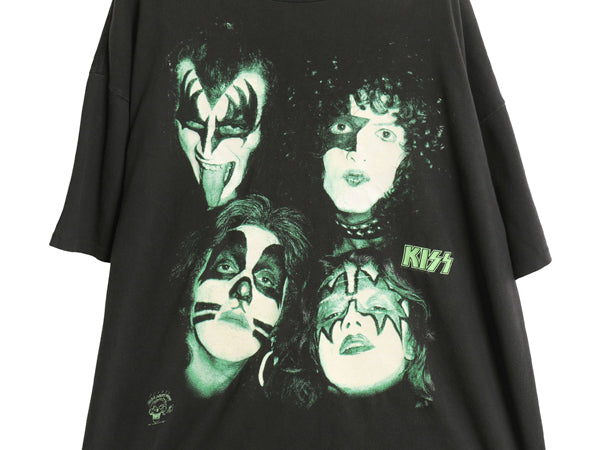 90s ★ キッス 蓄光 プリント Tシャツ メンズ L 程/ オールド 当時物 フォト イラスト バンド ロック オフィシャル 半袖Tシャツ ブラック