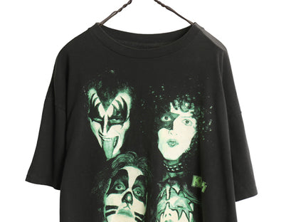 90s ★ キッス 蓄光 プリント Tシャツ メンズ L 程/ オールド 当時物 フォト イラスト バンド ロック オフィシャル 半袖Tシャツ ブラック