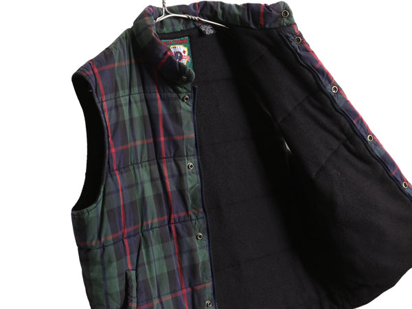 90s GAP MNT COUNTRY 中綿 キルティング ベスト メンズ S オールド アウトドア スポーツ チェック フルジップ 裏 フリース 重ね着 前開き 
