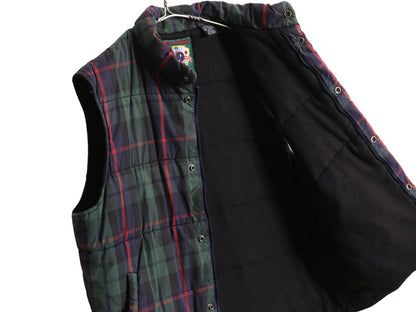 90s GAP MNT COUNTRY 中綿 キルティング ベスト メンズ S オールド アウトドア スポーツ チェック フルジップ 裏 フリース 重ね着 前開き 