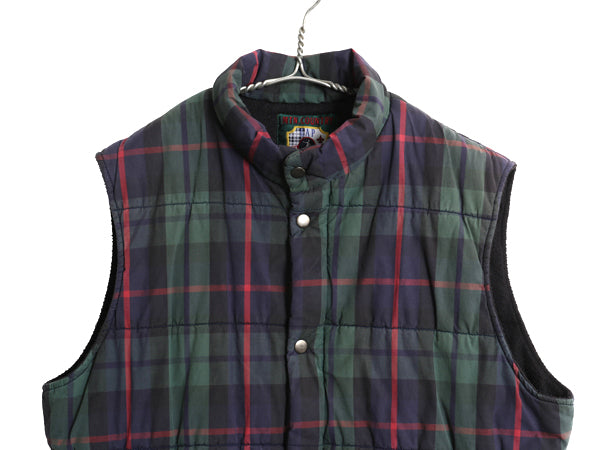 90s GAP MNT COUNTRY 中綿 キルティング ベスト メンズ S オールド アウトドア スポーツ チェック フルジップ 裏 フリース 重ね着 前開き 