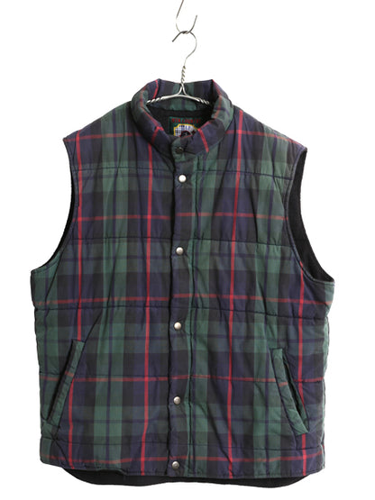 90s GAP MNT COUNTRY 中綿 キルティング ベスト メンズ S オールド アウトドア スポーツ チェック フルジップ 裏 フリース 重ね着 前開き 
