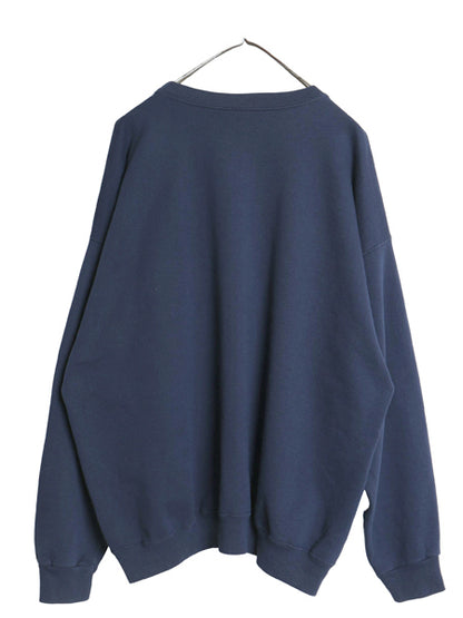 90s チャンピオン 2段 カレッジ プリント スウェット メンズ XXL / オールド トレーナー クルーネック 裏起毛 薄手 ネイビー 大きいサイズ