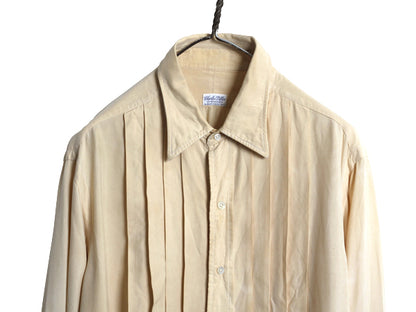 30s 40s ★ Charles Dillon プリーツ シャツ メンズ L 程/ 古着 ヴィンテージ プリ―テッド 長袖シャツ ドレス タキシード シルク ベージュ